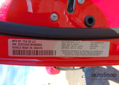 2021 Dodge Challenger Sxt z USA, uszkodzony, nr VIN 2C3CDZAG7MH600053